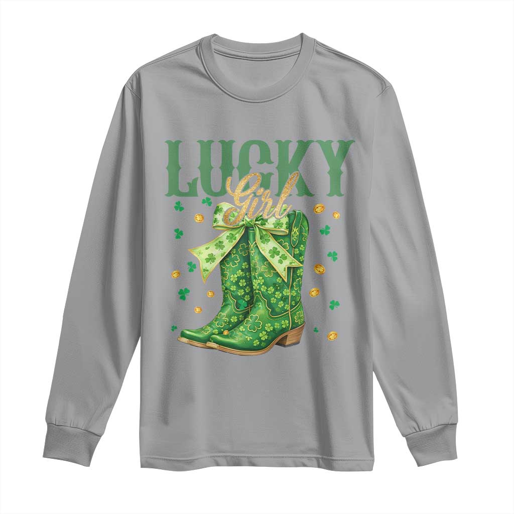 Cowboy St Patrick's Day Long Sleeve Shirt Lucky Girl Boots