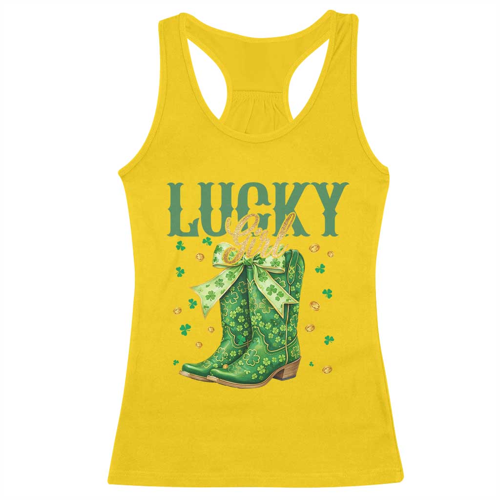 Cowboy St Patrick's Day Racerback Tank Top Lucky Girl Boots