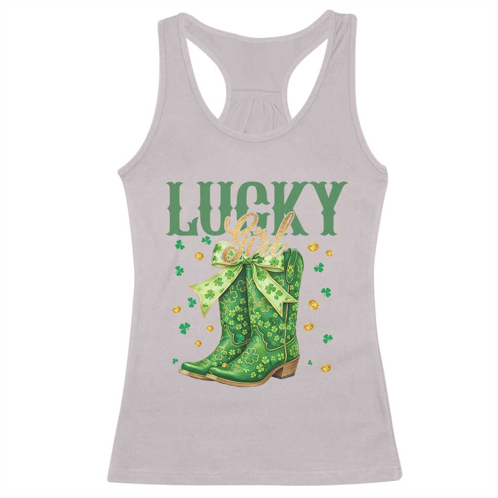 Cowboy St Patrick's Day Racerback Tank Top Lucky Girl Boots