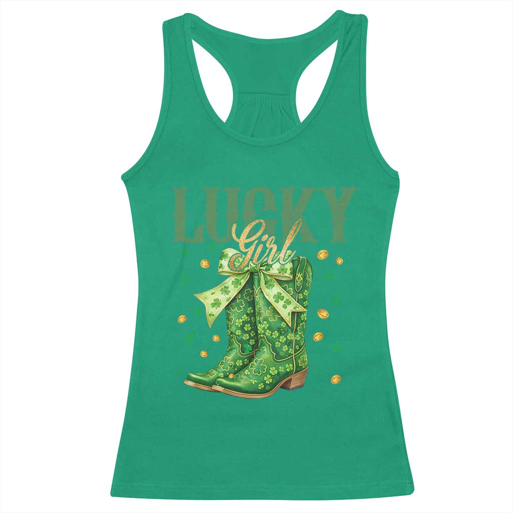 Cowboy St Patrick's Day Racerback Tank Top Lucky Girl Boots