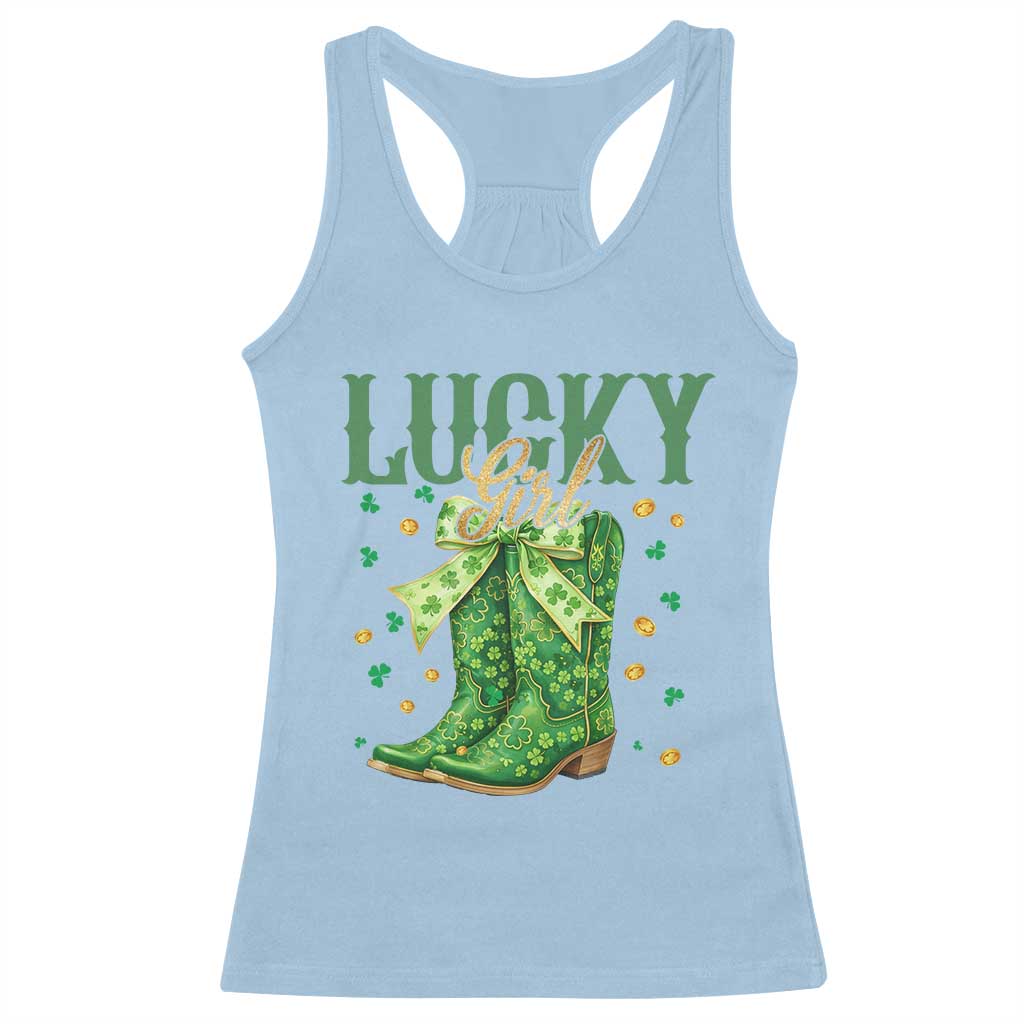 Cowboy St Patrick's Day Racerback Tank Top Lucky Girl Boots