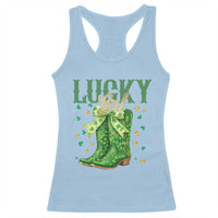Cowboy St Patrick's Day Racerback Tank Top Lucky Girl Boots