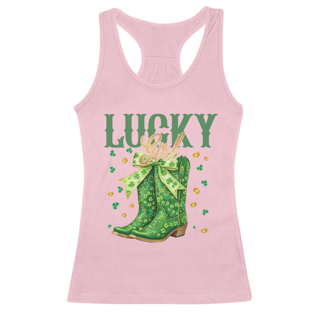 Cowboy St Patrick's Day Racerback Tank Top Lucky Girl Boots