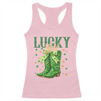 Cowboy St Patrick's Day Racerback Tank Top Lucky Girl Boots