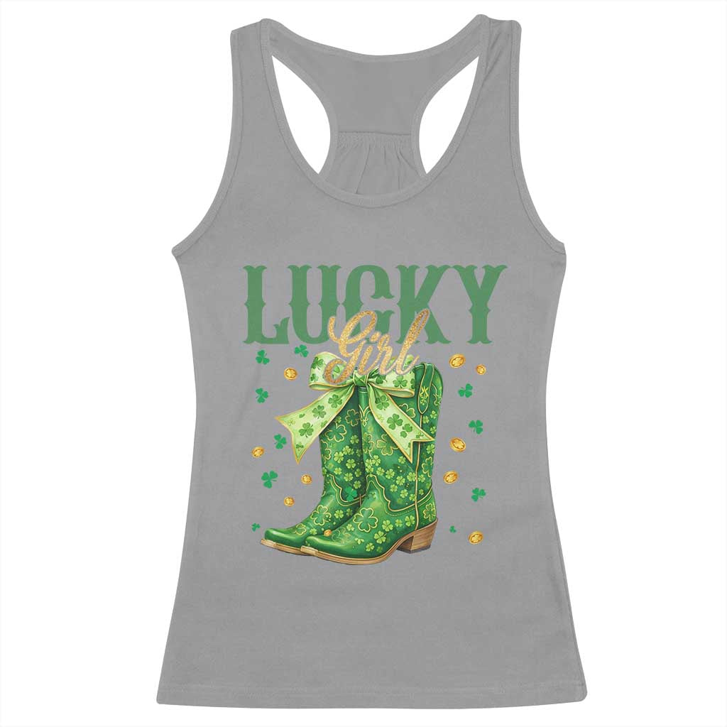 Cowboy St Patrick's Day Racerback Tank Top Lucky Girl Boots
