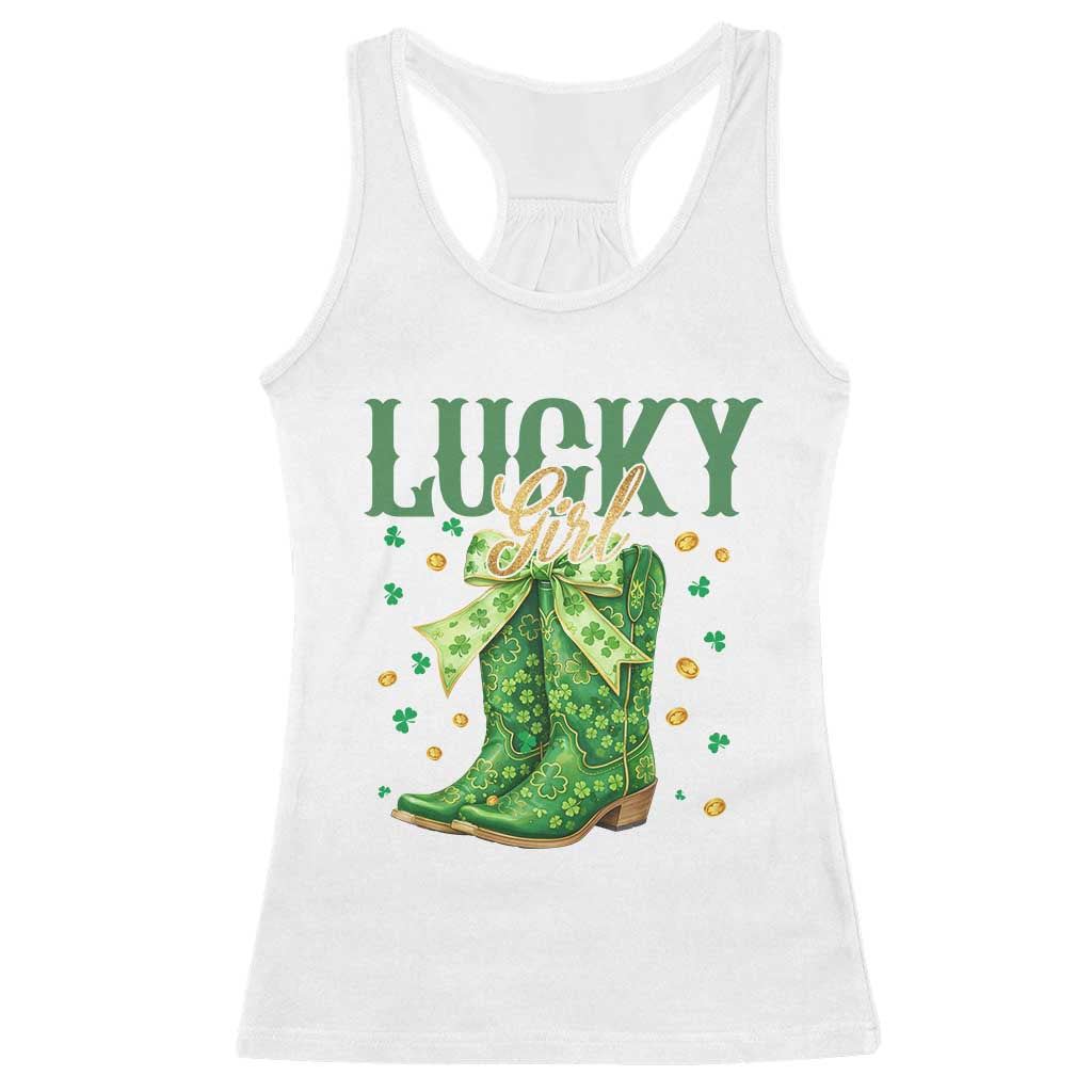 Cowboy St Patrick's Day Racerback Tank Top Lucky Girl Boots