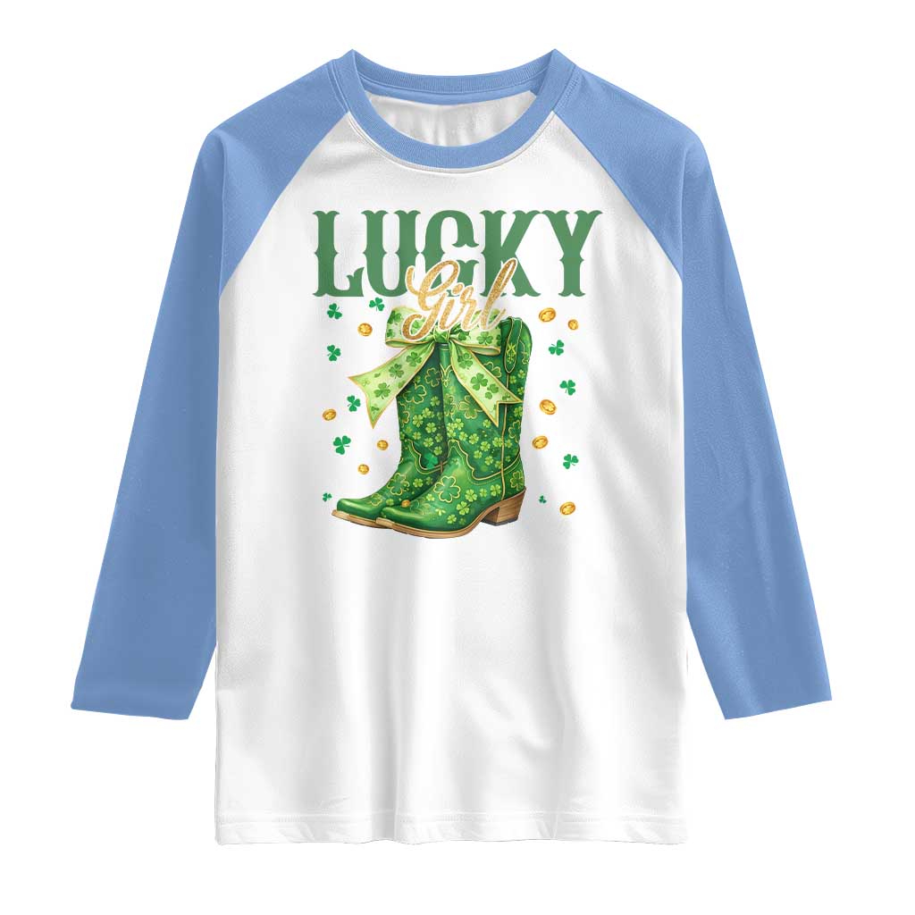 Cowboy St Patrick's Day Raglan Shirt Lucky Girl Boots