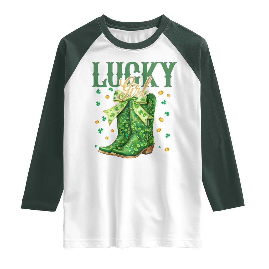 Cowboy St Patrick's Day Raglan Shirt Lucky Girl Boots