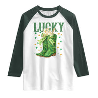 Cowboy St Patrick's Day Raglan Shirt Lucky Girl Boots