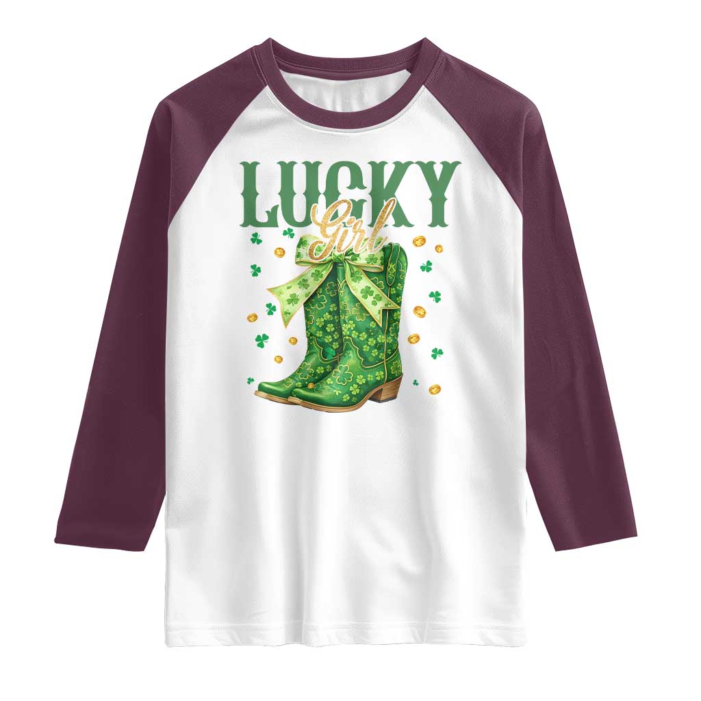 Cowboy St Patrick's Day Raglan Shirt Lucky Girl Boots