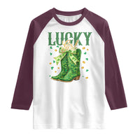 Cowboy St Patrick's Day Raglan Shirt Lucky Girl Boots