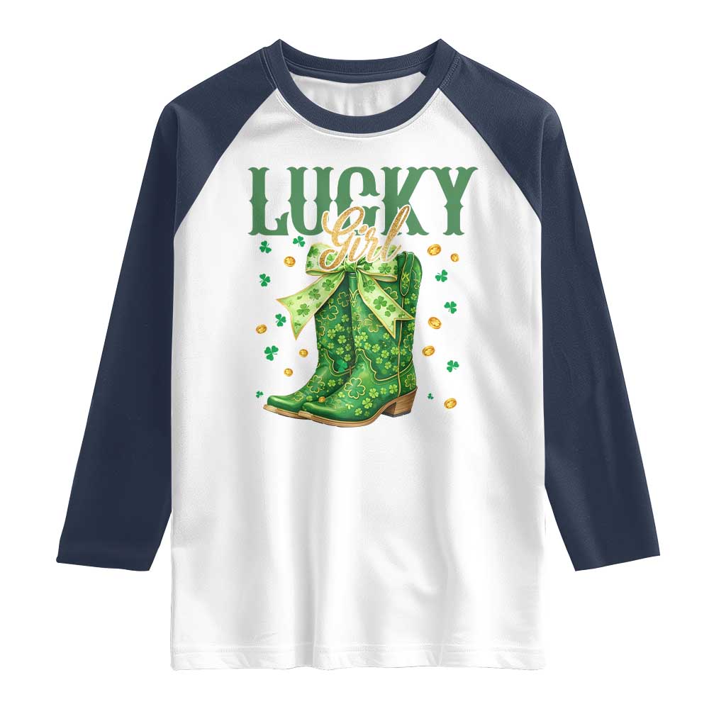 Cowboy St Patrick's Day Raglan Shirt Lucky Girl Boots