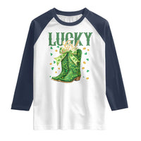 Cowboy St Patrick's Day Raglan Shirt Lucky Girl Boots