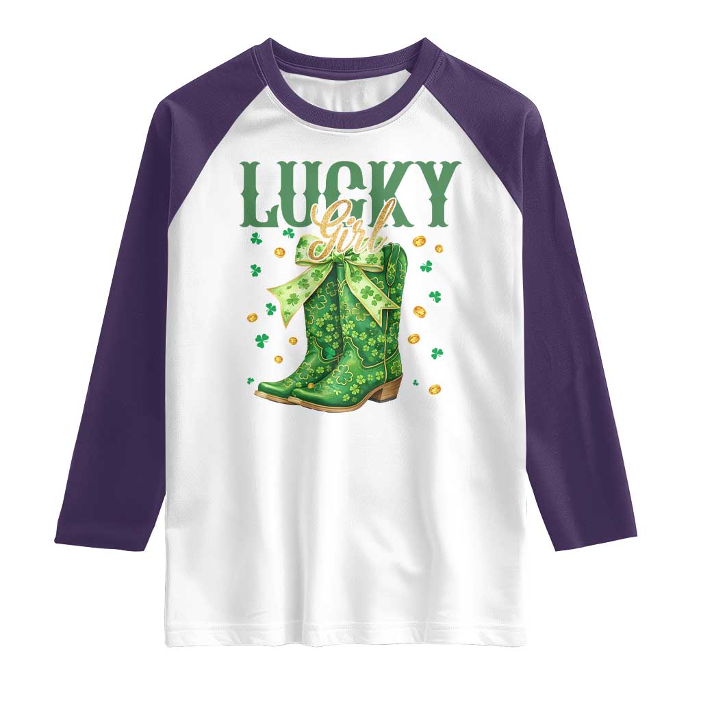 Cowboy St Patrick's Day Raglan Shirt Lucky Girl Boots