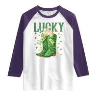 Cowboy St Patrick's Day Raglan Shirt Lucky Girl Boots
