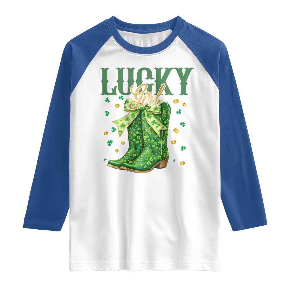 Cowboy St Patrick's Day Raglan Shirt Lucky Girl Boots