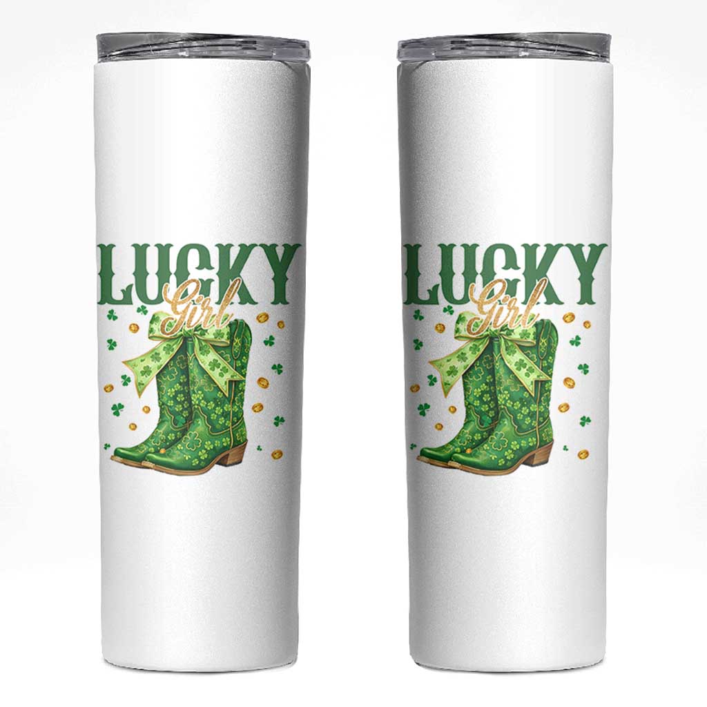 Cowboy St Patrick's Day Skinny Tumbler Lucky Girl Boots