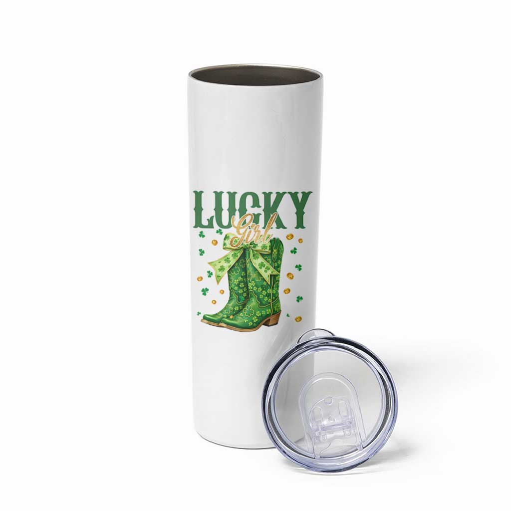 Cowboy St Patrick's Day Skinny Tumbler Lucky Girl Boots