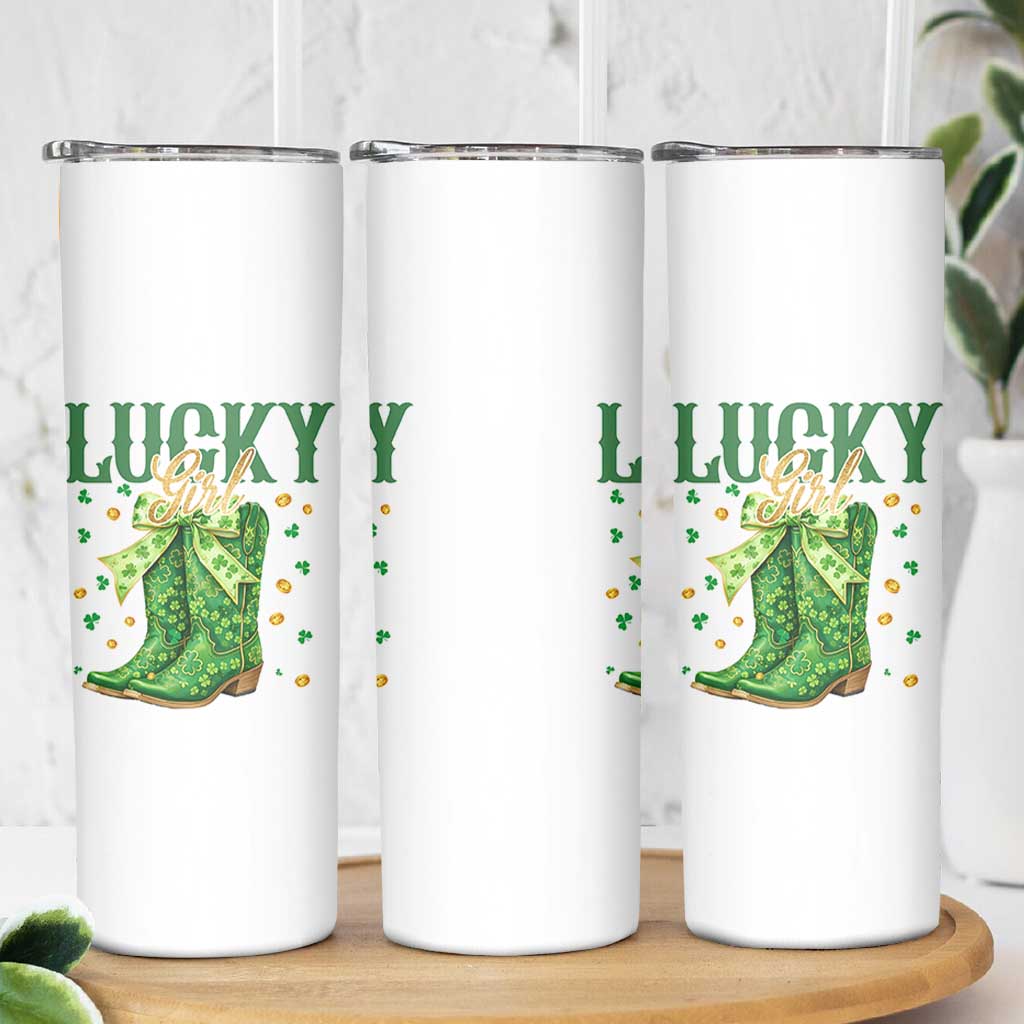 Cowboy St Patrick's Day Skinny Tumbler Lucky Girl Boots