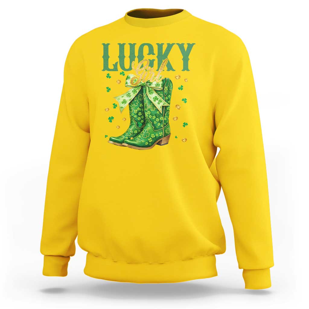 Cowboy St Patrick's Day Sweatshirt Lucky Girl Boots