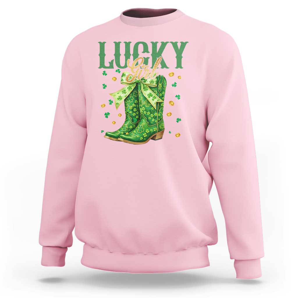 Cowboy St Patrick's Day Sweatshirt Lucky Girl Boots
