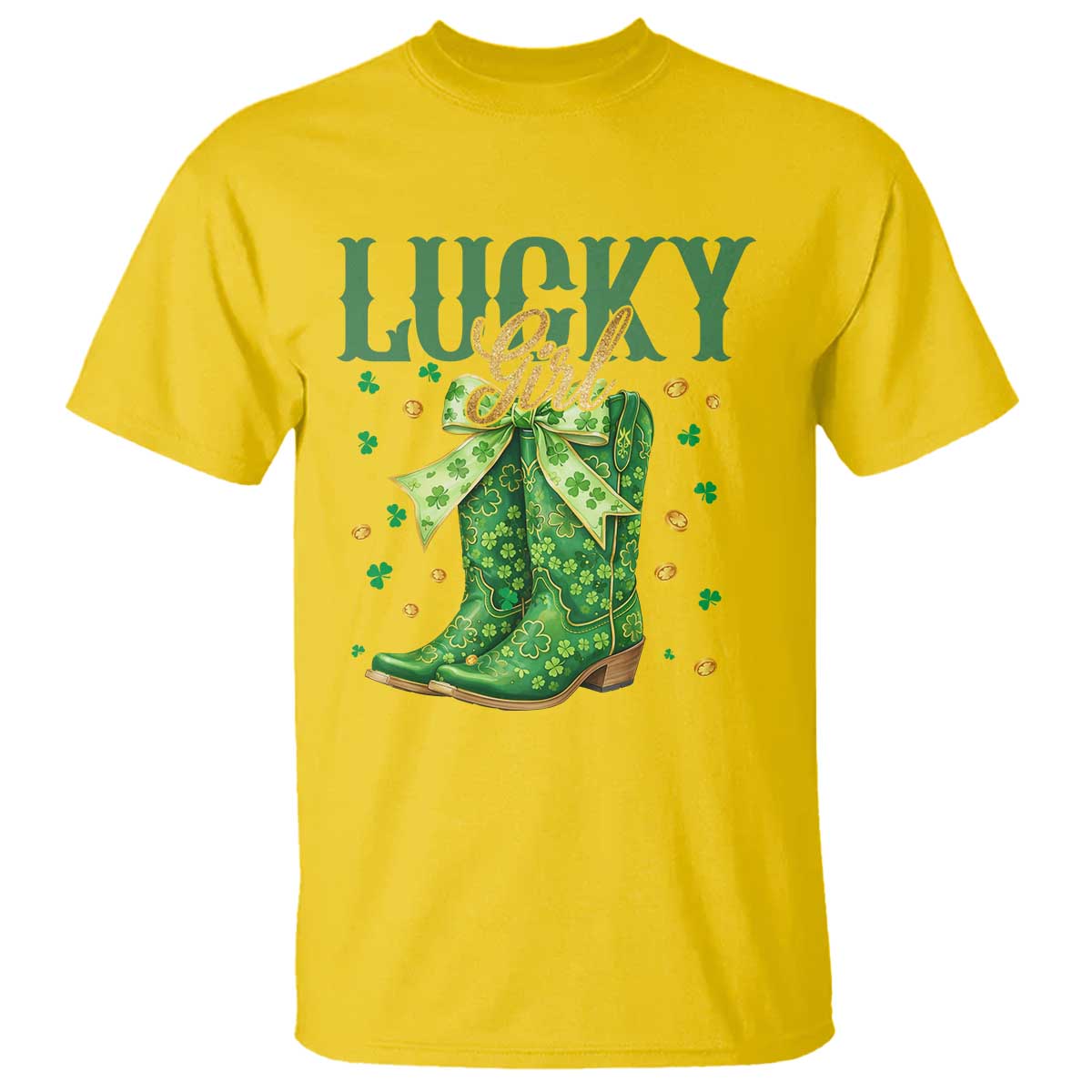 Cowboy St Patrick's Day T Shirt Lucky Girl Boots
