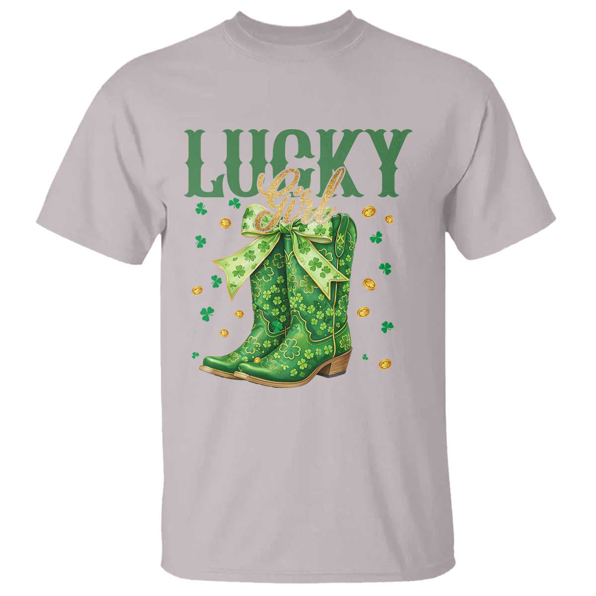 Cowboy St Patrick's Day T Shirt Lucky Girl Boots