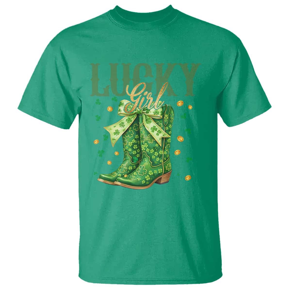Cowboy St Patrick's Day T Shirt Lucky Girl Boots