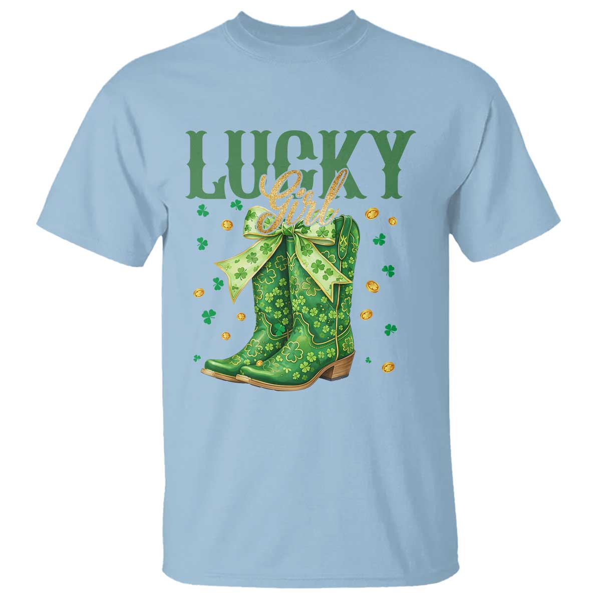 Cowboy St Patrick's Day T Shirt Lucky Girl Boots