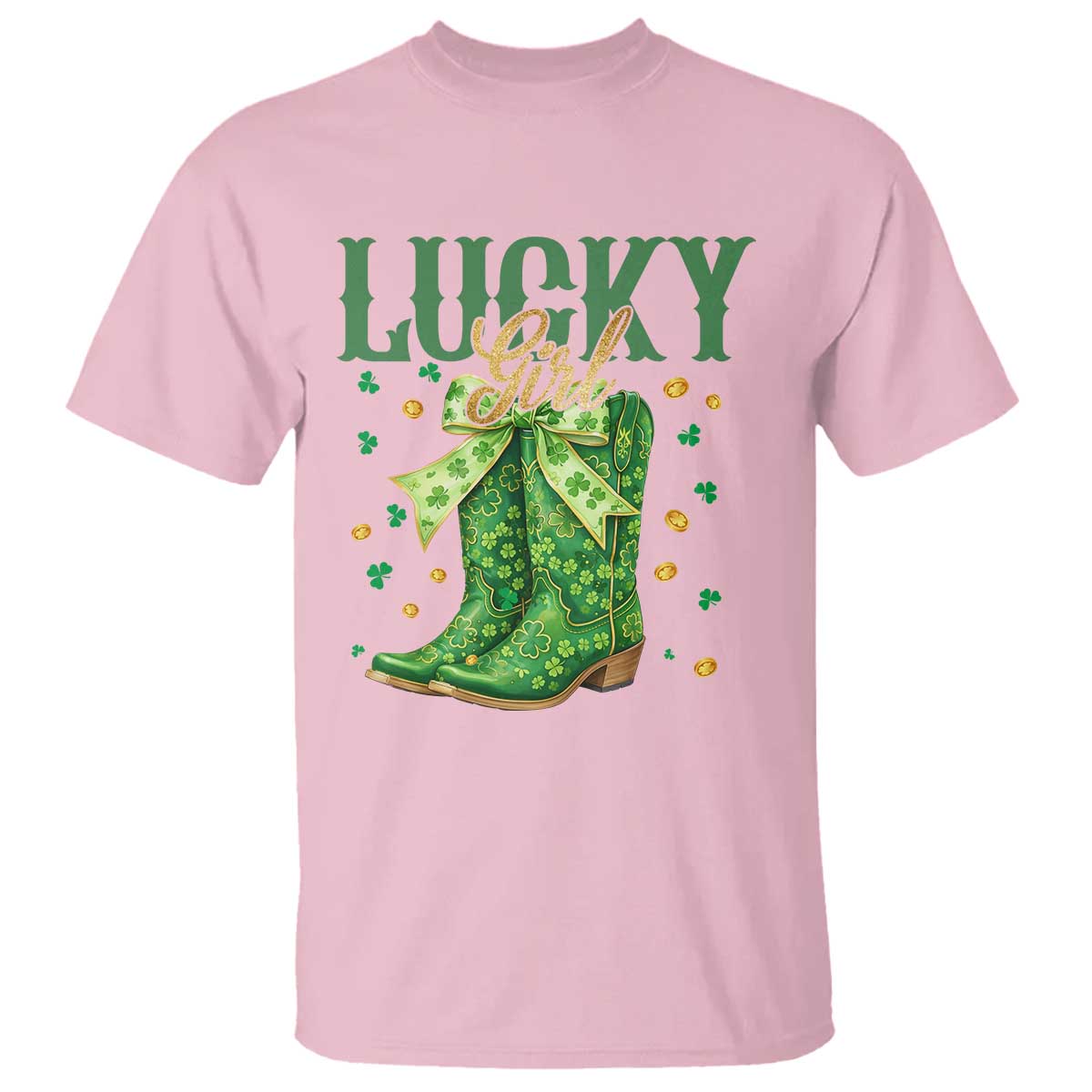 Cowboy St Patrick's Day T Shirt Lucky Girl Boots