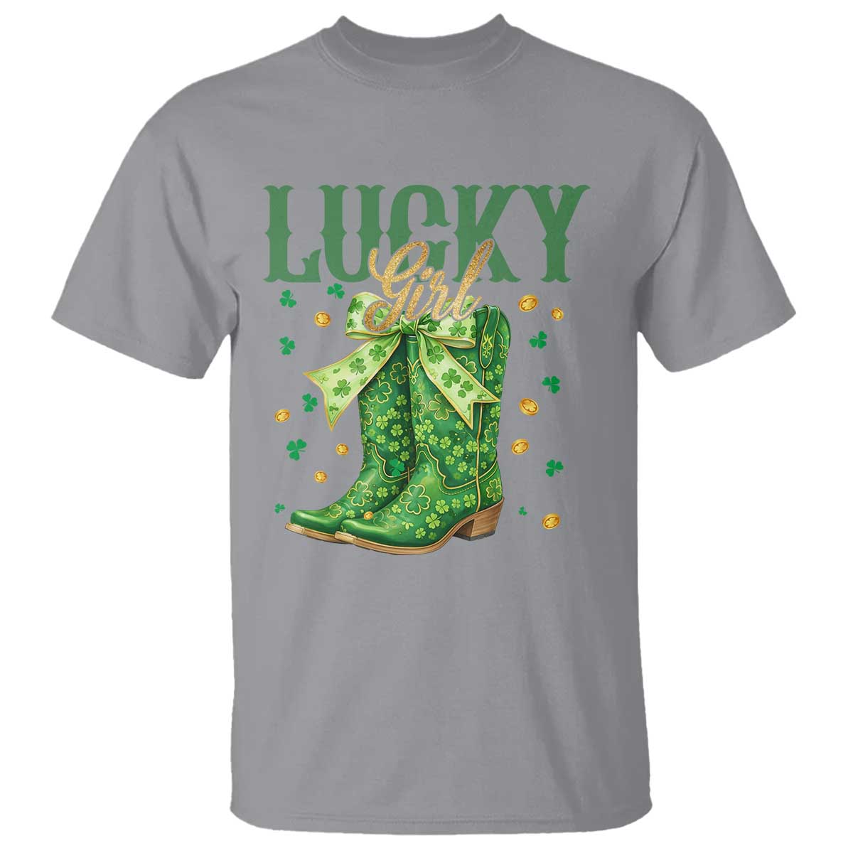 Cowboy St Patrick's Day T Shirt Lucky Girl Boots