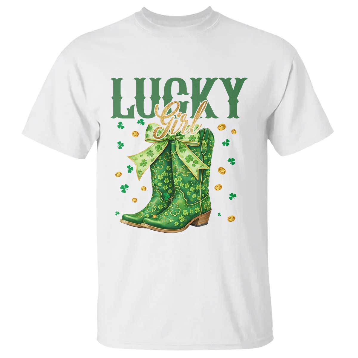Cowboy St Patrick's Day T Shirt Lucky Girl Boots