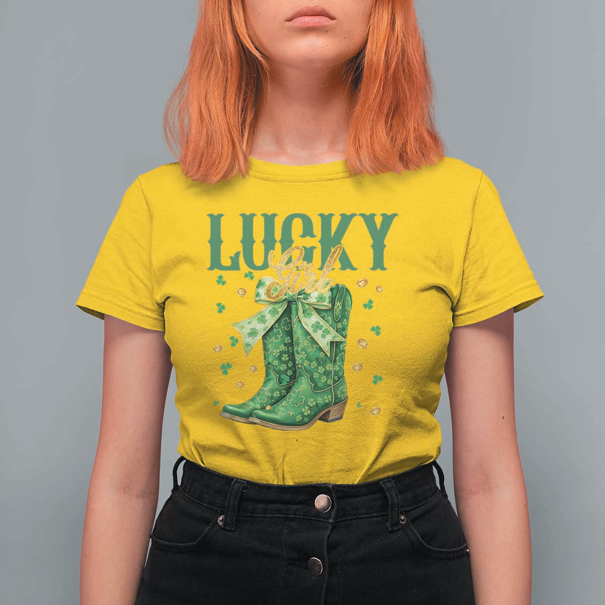 Cowboy St Patrick's Day T Shirt For Women Lucky Girl Boots