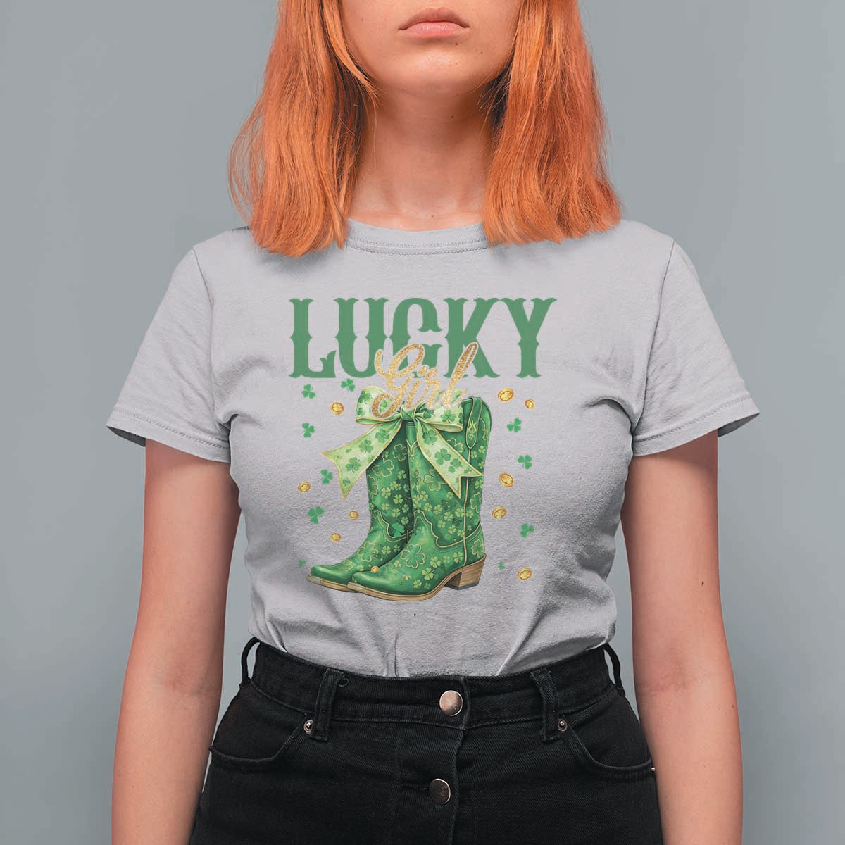 Cowboy St Patrick's Day T Shirt For Women Lucky Girl Boots