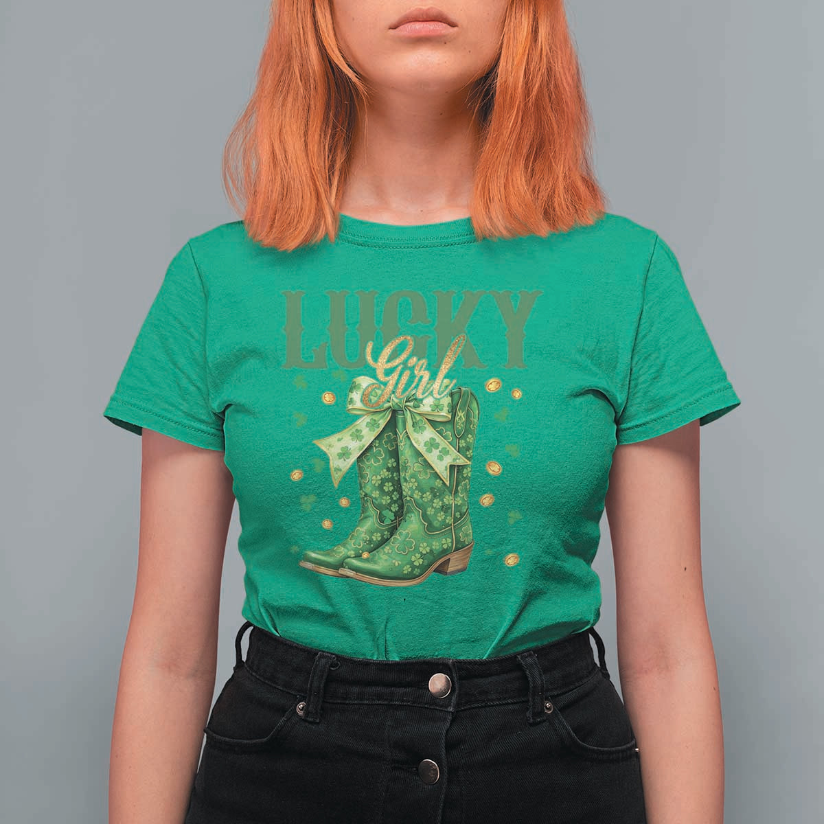 Cowboy St Patrick's Day T Shirt For Women Lucky Girl Boots