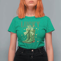 Cowboy St Patrick's Day T Shirt For Women Lucky Girl Boots