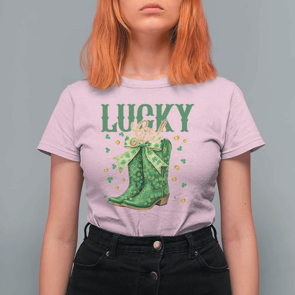 Cowboy St Patrick's Day T Shirt For Women Lucky Girl Boots