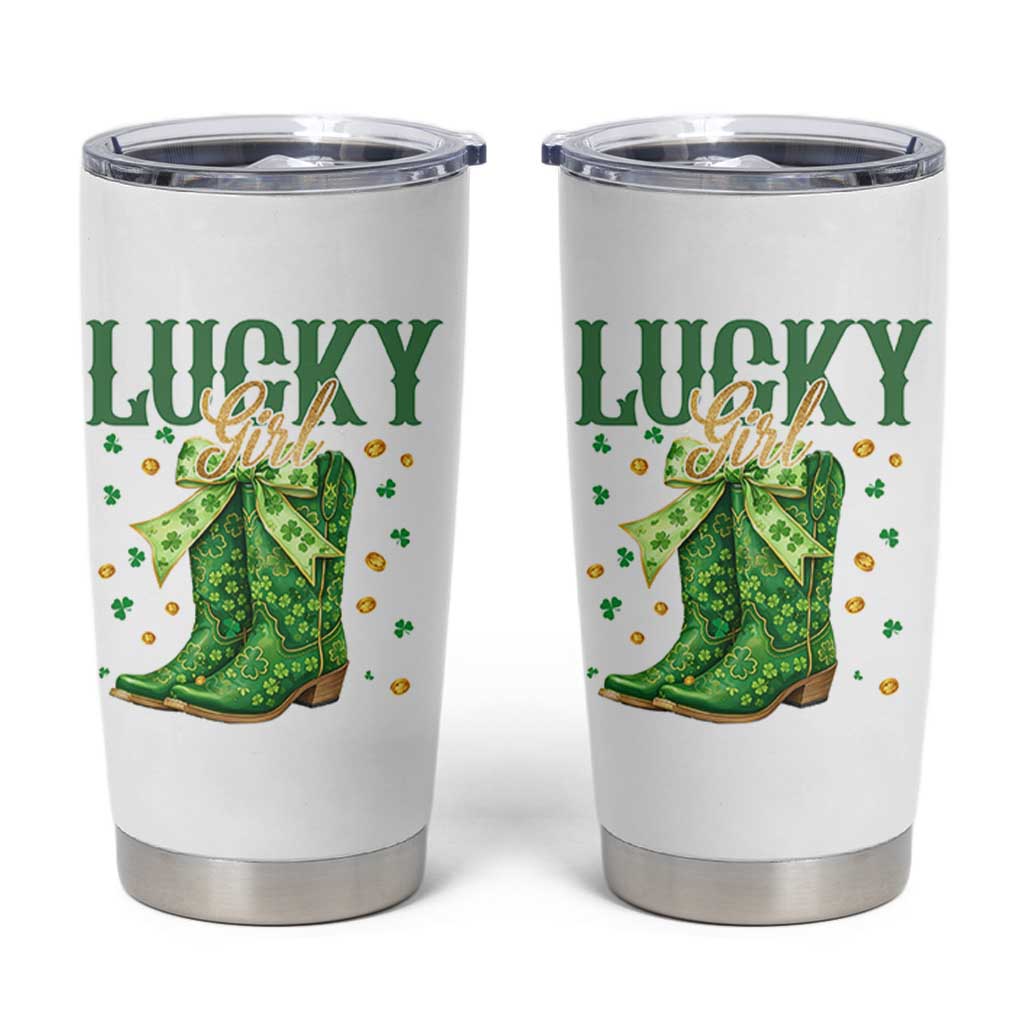 Cowboy St Patrick's Day Tumbler Cup Lucky Girl Boots