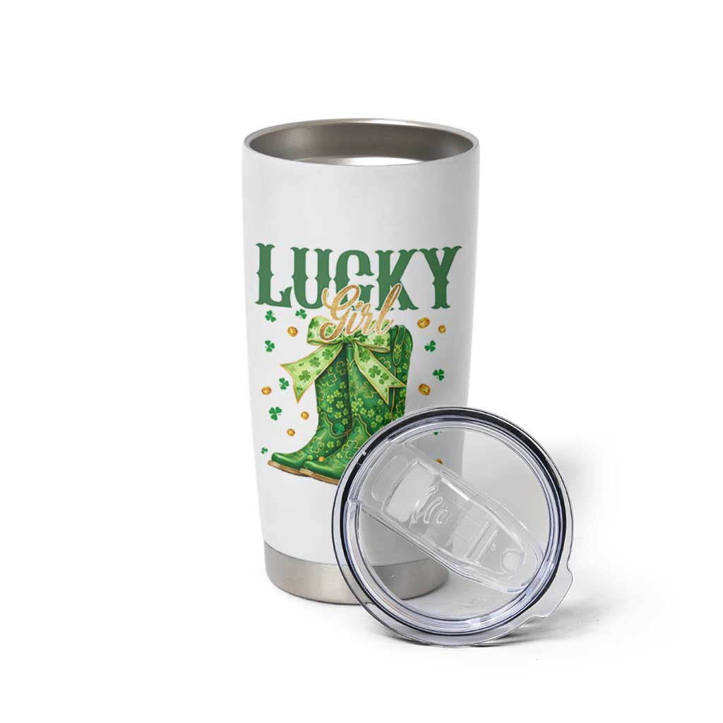Cowboy St Patrick's Day Tumbler Cup Lucky Girl Boots