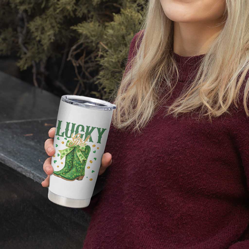 Cowboy St Patrick's Day Tumbler Cup Lucky Girl Boots