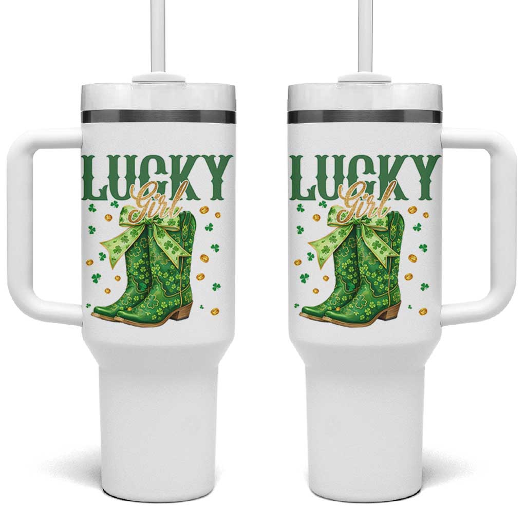 Cowboy St Patrick's Day Tumbler With Handle Lucky Girl Boots