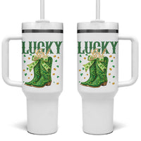 Cowboy St Patrick's Day Tumbler With Handle Lucky Girl Boots