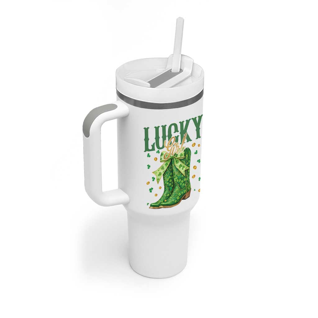Cowboy St Patrick's Day Tumbler With Handle Lucky Girl Boots