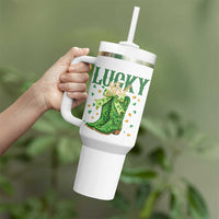 Cowboy St Patrick's Day Tumbler With Handle Lucky Girl Boots