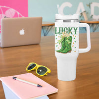 Cowboy St Patrick's Day Tumbler With Handle Lucky Girl Boots