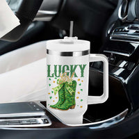 Cowboy St Patrick's Day Tumbler With Handle Lucky Girl Boots