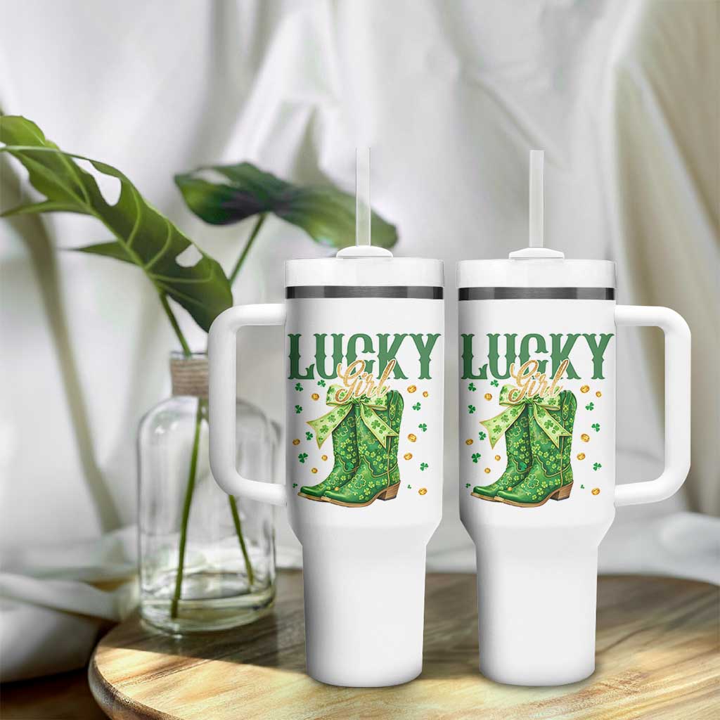 Cowboy St Patrick's Day Tumbler With Handle Lucky Girl Boots