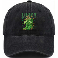 Cowboy St Patrick's Day Washed Cotton Baseball Cap Lucky Girl Boots