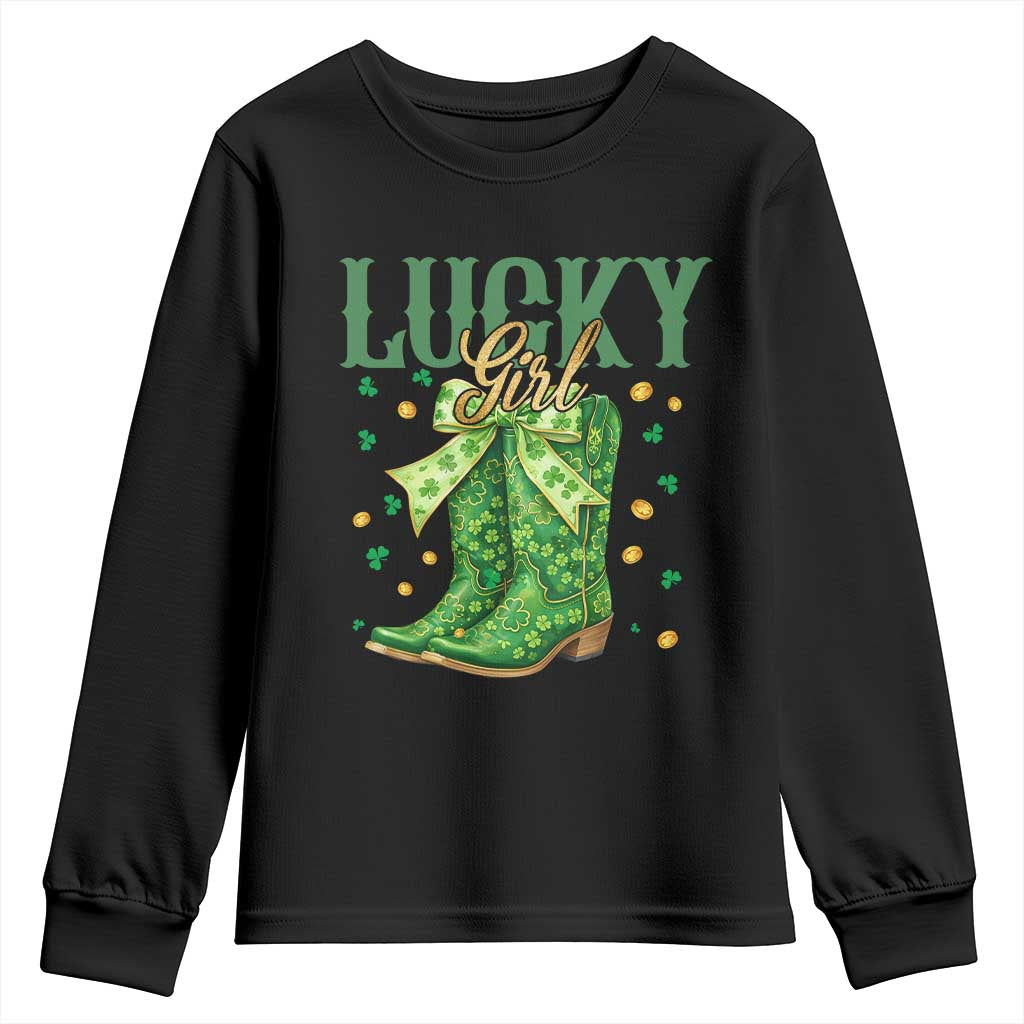 Cowboy St Patrick's Day Youth Sweatshirt Lucky Girl Boots