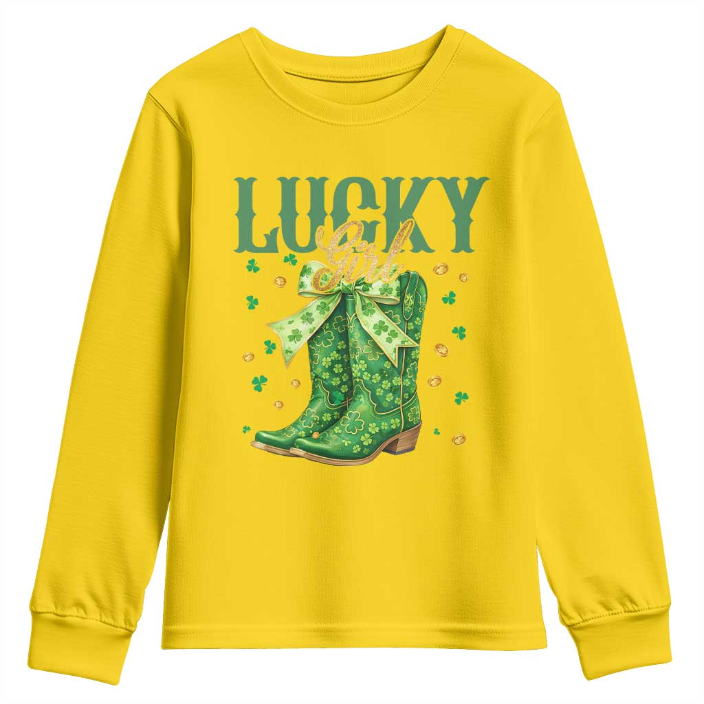 Cowboy St Patrick's Day Youth Sweatshirt Lucky Girl Boots
